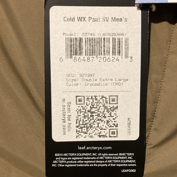 Arc’teryx Leaf NWT. Crocodile Cold WX XXL Pant. GORE-TEX INFINIUM product. - Picture 2 of 10